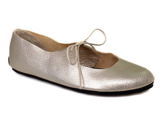 Tie Closure Ballet Flats in Shiny Platinum
